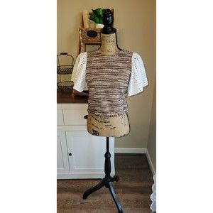 Badgley Mischka ruffle statement sleeve SZ Small Brown And White And Gold Blouse